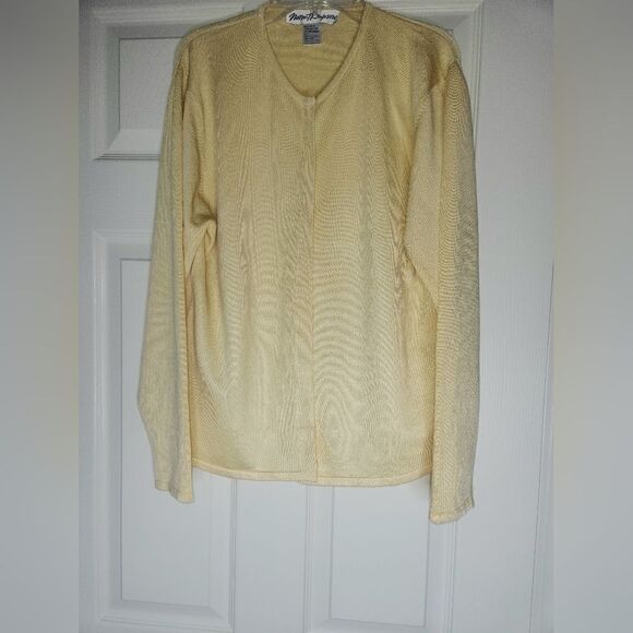 Vtg NormThompson L Yellow SILKBlend Lngslvs HalfButtons Women's SweaterCardigan - Picture 1 of 5